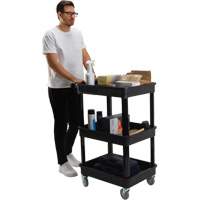 Utility Cart with Deep Lip Shelf, 3 Tiers, 19" x 39-1/2" x 28-1/4", 330 lbs. Capacity Action Paper
