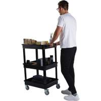 Utility Cart with Deep Lip Shelf, 3 Tiers, 19" x 39-1/2" x 28-1/4", 330 lbs. Capacity Action Paper