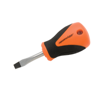 Stubby Slotted Screwdriver, 1/4" Tip, Round, 3-3/4" L, Cushion Grip Handle Action Paper
