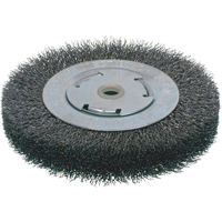 Economy Crimped Wire Wheel Brushes - Wide Face, 6" Dia., 0.014 Fill, 2" Arbor Action Paper