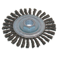 Economy High Speed Stringer Bead Knot Wire Wheel Brush, 5" Dia., 0.02" Fill, 5/8"-11 Arbor, Steel Action Paper
