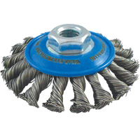 Brosses soucoupes &agrave; fils nou&eacute;s, Dia. 4", Fils 0,02", Arbre 5/8"-11, Acier inoxydable Action Paper