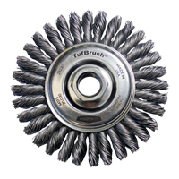 TufBrush Knot Wire Wheel Brush, 4" Dia., 0.02" Fill, 5/8"-11 Arbor, Steel Action Paper