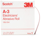 Scotch&reg; A-3 Electrician's Abrasive Roll, Aluminum Oxide, 1" W x 75' L, 120 Grit Action Paper