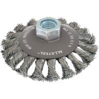 AllSteel Wire Brush, 4" Dia., 0.02" Fill, 5/8"-11 Arbor, Steel Action Paper