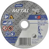 Meule &agrave; tronçonner m&eacute;tallique pour coupe &agrave; angle droit RightCut, 4-1/2" x 0,04", Arbre de 7/8", Type 01/41, Oxyde d'aluminium, 13580 Tr/min Action Paper