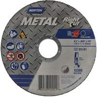 Meule &agrave; tronçonner m&eacute;tallique pour coupe &agrave; angle droit RightCut, 4-1/2" x 0,045", Arbre de 7/8", Type 01/41, Oxyde d'aluminium, 13580 Tr/min Action Paper