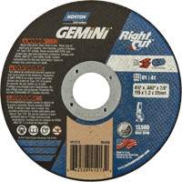 Meule &agrave; tronçonner pour coupe &agrave; angle droit RightCut Gemini, 4-1/2" x 0,045", Arbre de 7/8", Type 01/41, Oxyde d'aluminium, 13580 Tr/min Action Paper