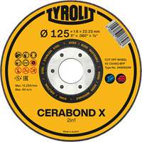 CERABOND X Cut-Off Wheel for Steel & Stainless Steel, 4-1/2" x 0.45", 7/8" Arbor, Type 1, Ceramic, 12250 RPM Action Paper