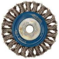 Full Cable Twist Wire Wheel, 5" Dia., 0.02" Fill, 5/8"-11 Arbor, Stainless Steel Action Paper