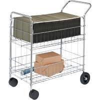 Wire Mail Cart, 200 lbs. Capacity, Chrome, 19" D x 30" L x 39-1/4" H, Chrome Plated Action Paper