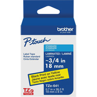 Tape Cartridge for P-touch&reg; Labeling System, 18 mm x 8 m, Black on Yellow Action Paper