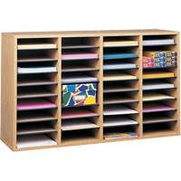Adjustable Compartment Literature Organizer, Stationary, 36 Slots, Wood, 39-1/4" W x 11-3/4" D x 24" H Action Paper