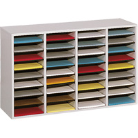 Adjustable Compartment Literature Organizer, Stationary, 36 Slots, Wood, 39-1/4" W x 11-3/4" D x 24" H Action Paper