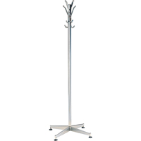 Coat Tree, 60" H, Steel, Chrome, 8 Hook(s) Action Paper