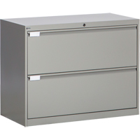 Lateral Filing Cabinet, Steel, 2 Drawers, 36" W x 18" D x 27-7/8" H, Grey Action Paper
