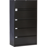 Lateral Filing Cabinet, Steel, 5 Drawers, 36" W x 18" D x 65-1/2" H, Black Action Paper