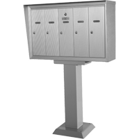 Single Deck Mailboxes, Pedestal -Mounted, 16" x 5-1/2", 3 Doors, Aluminum Action Paper