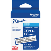 Ruban lamin&eacute; pour P-Touch, 12 mm x 8 m, Blanc sur transparent Action Paper