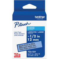 Ruban lamin&eacute; pour P-Touch, 12 mm x 8 m, Noir sur bleu Action Paper
