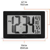 Self-Setting & Self-Adjusting Wall Clock with Stand, Digital, Battery Operated, Black Action Paper