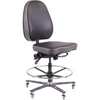 TF180 Ergonomic Industrial Chair, Mobile, Adjustable, Vinyl Seat, Black Action Paper
