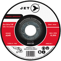 POWER ABRASIVE&reg; Grinding Wheel, 5" x 1/4", 7/8" Arbor, Type 27 Action Paper