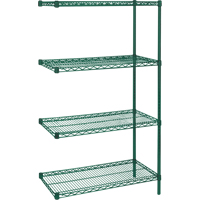 Heavy-Duty Green Epoxy Finish Wire Shelving, Add-On Kit, 4 Tiers, 30" W x 63" H x 14" D Action Paper