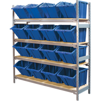 Wide Span Shelving with Jumbo Plastic Bins, Steel, Boltless, 800 lbs. Capacity, 66" W x 72" H x 18" D Action Paper