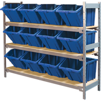Wide Span Shelving with Jumbo Plastic Bins, Steel, Boltless, 800 lbs. Capacity, 66" W x 60" H x 18" D Action Paper