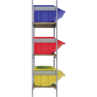 Wide Span Shelving with Jumbo Plastic Bins, Steel, Boltless, 800 lbs. Capacity, 66" W x 60" H x 18" D Action Paper