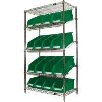 Slanted Wire Shelf with Bins, 5 Tiers, 36" W x 63" H x 18" D Action Paper