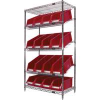 Slanted Wire Shelf with Bins, 5 Tiers, 36" W x 63" H x 18" D Action Paper