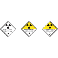 TDG Shipping Labels, Class 7, Radioactive I, Paper Action Paper