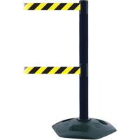 Dual Line Heavy Duty Post, Plastic, 38" H, Black/Yellow Tape, 7.5' Tape Length Action Paper
