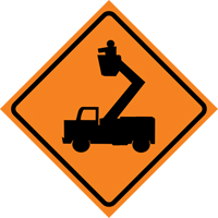 Man in Elevated Bucket Roll-Up Traffic Sign, 29-1/2" x 29-1/2", Vinyl, Pictogram Action Paper