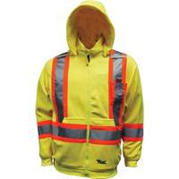 Safety Fleece Hoodie, Polyester, Small, High Visibility Lime-Yellow Action Paper