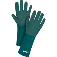 Double Dipped Green Gloves, 14" L, PVC, Cotton Jersey Inner Lining, 70-mil Action Paper