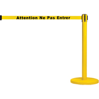 Barri&egrave;re autonome pour le contr&ocirc;le des foules, Acier, 35" h, Ruban Jaune, Longueur du ruban 7' Action Paper