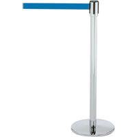 Slimline TensaBarrier&reg; Barrier Post, Steel, 38" H, Blue Tape, 7.5' Tape Length Action Paper