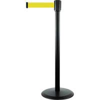 Slimline TensaBarrier&reg; Barrier Post, Steel, 38" H, Yellow Tape, 7.5' Tape Length Action Paper
