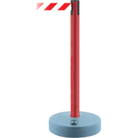 Outdoor TensaBarrier&reg; Barrier Post, Plastic, 37" H, White/Red Tape, 13' Tape Length Action Paper