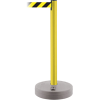 Outdoor TensaBarrier&reg; Barrier Post, Plastic, 37" H, Black/Yellow Tape, 13' Tape Length Action Paper
