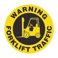 "Warning Forklift Traffic" Floor Sign, Adhesive, English with Pictogram Action Paper