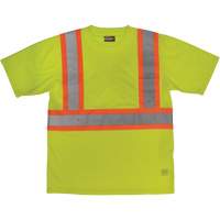 Short-Sleeved Safety T-Shirt with Pocket, Polyester, Large, High Visibility Lime-Yellow Action Paper