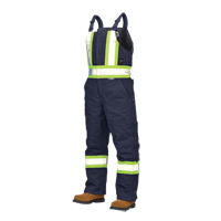Duck Lined Safety Overalls, Cotton, Large, Navy Blue Action Paper