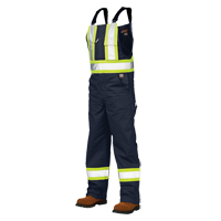 Unlined Safety Overalls, Poly-Cotton, Large, Navy Blue Action Paper