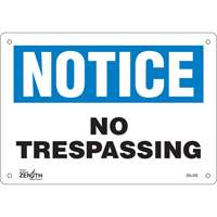 Enseigne No Trespassing, 7" x 10", Plastique, Anglais Action Paper