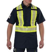 Ripstop High Visibility Short Sleeved Shirt, Polyester, Small, Navy Blue Action Paper