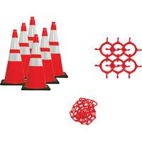 Ensemble de c&ocirc;nes de signalisation et chaînes, 28", Orange, Bande(s) r&eacute;fl&eacute;chissante(s) 4" & 6" Action Paper